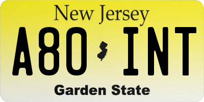 NJ license plate A80INT