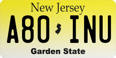 NJ license plate A80INU