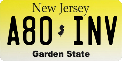 NJ license plate A80INV