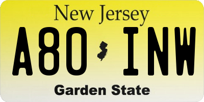 NJ license plate A80INW