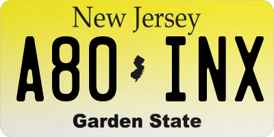 NJ license plate A80INX