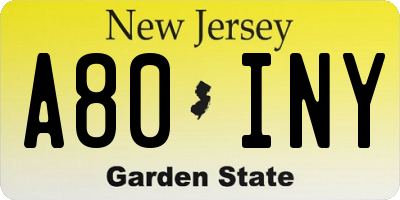 NJ license plate A80INY