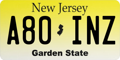 NJ license plate A80INZ