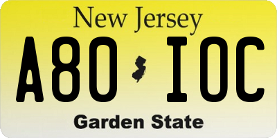 NJ license plate A80IOC