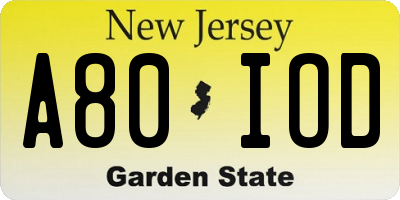NJ license plate A80IOD