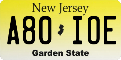 NJ license plate A80IOE