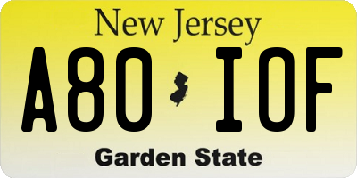 NJ license plate A80IOF