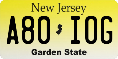 NJ license plate A80IOG