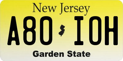 NJ license plate A80IOH