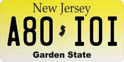 NJ license plate A80IOI