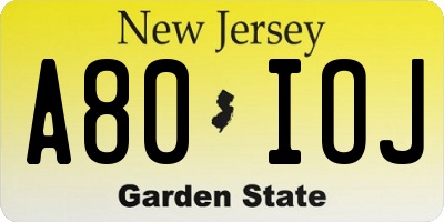NJ license plate A80IOJ