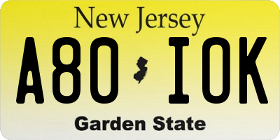 NJ license plate A80IOK