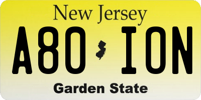 NJ license plate A80ION