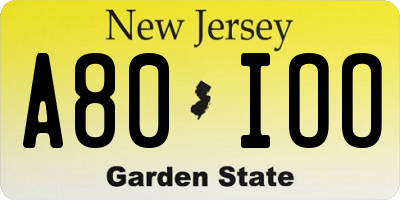 NJ license plate A80IOO
