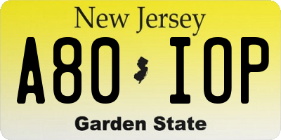 NJ license plate A80IOP