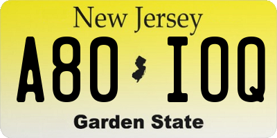 NJ license plate A80IOQ