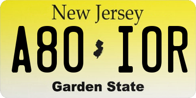 NJ license plate A80IOR