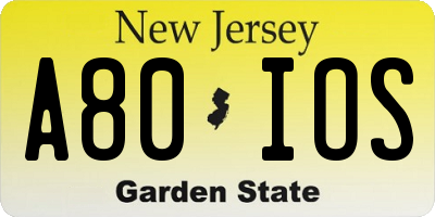 NJ license plate A80IOS