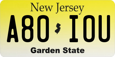 NJ license plate A80IOU