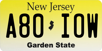 NJ license plate A80IOW