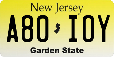 NJ license plate A80IOY