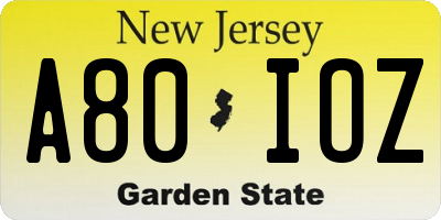 NJ license plate A80IOZ