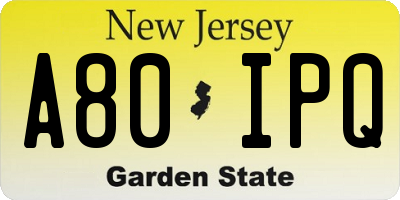 NJ license plate A80IPQ