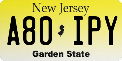 NJ license plate A80IPY