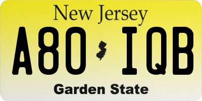 NJ license plate A80IQB