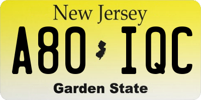 NJ license plate A80IQC