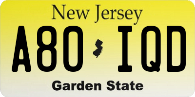 NJ license plate A80IQD