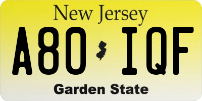 NJ license plate A80IQF
