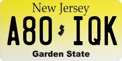 NJ license plate A80IQK