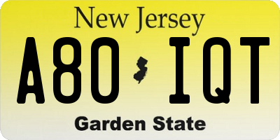 NJ license plate A80IQT