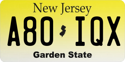 NJ license plate A80IQX