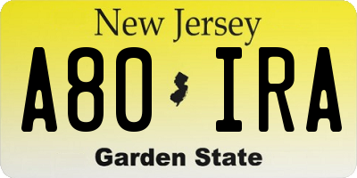 NJ license plate A80IRA