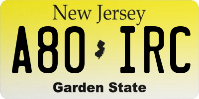 NJ license plate A80IRC