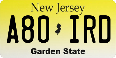 NJ license plate A80IRD