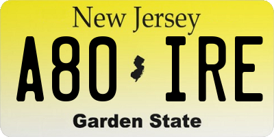 NJ license plate A80IRE
