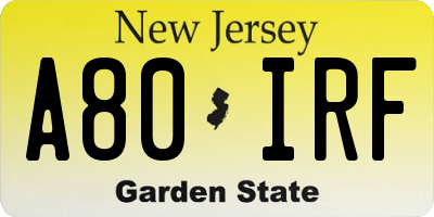 NJ license plate A80IRF