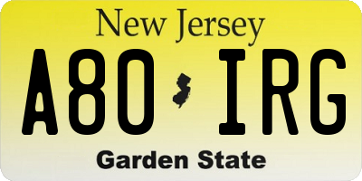 NJ license plate A80IRG