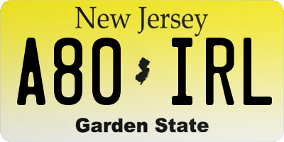 NJ license plate A80IRL