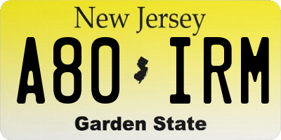 NJ license plate A80IRM