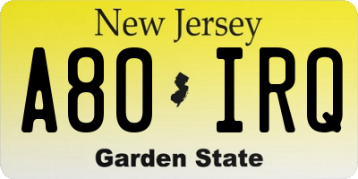 NJ license plate A80IRQ