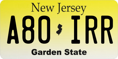 NJ license plate A80IRR