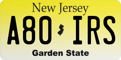 NJ license plate A80IRS