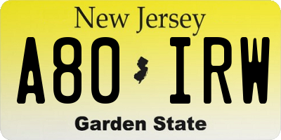 NJ license plate A80IRW