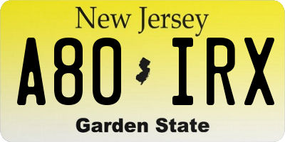 NJ license plate A80IRX