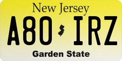 NJ license plate A80IRZ