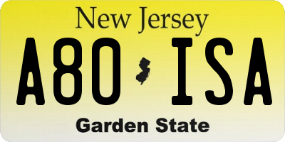 NJ license plate A80ISA
